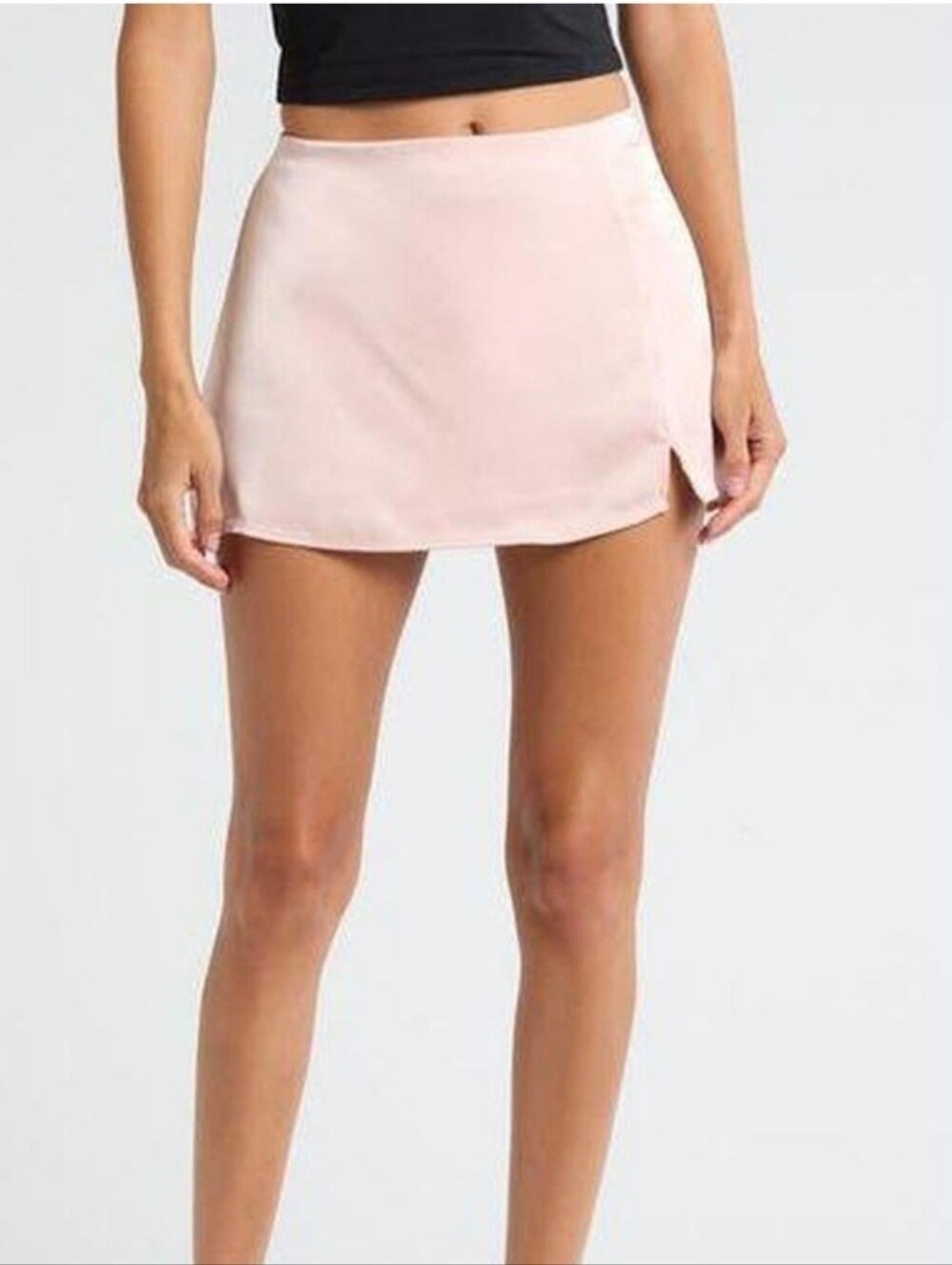 Abound Pale Blush Satin Mini Skirt with Small Side Slit Sz.S